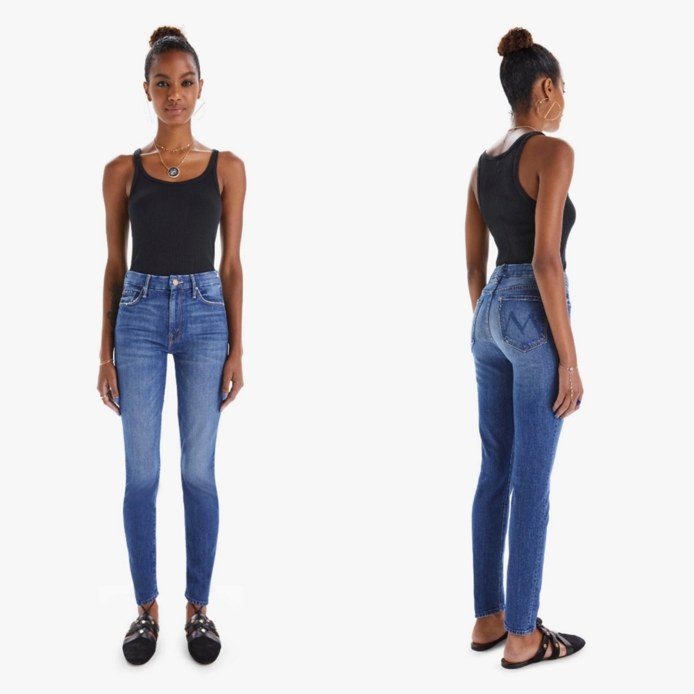 NWT MOTHER THE LOOKER 1001-624 Mid Rise Skinny Jeans Where's My Mind Blue Sz 24